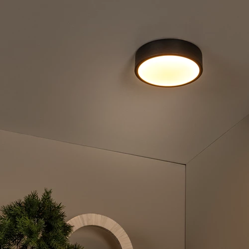 Lucide UNAR - Plafonnier - Ø 20 cm - LED 3 StepDim - 1x12W 2700K - Noir - ambiance 1